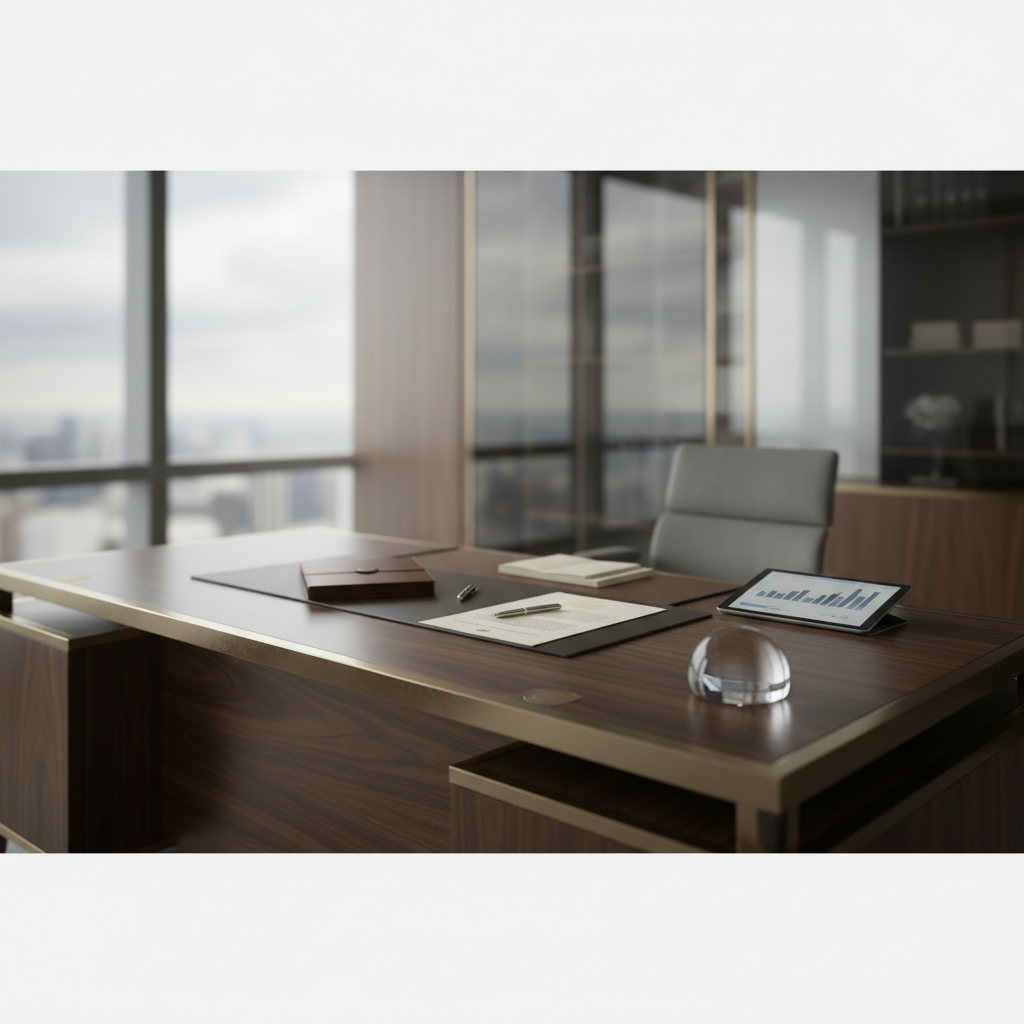 Decisão de crédito de alto valor em ambiente corporativo sóbrio