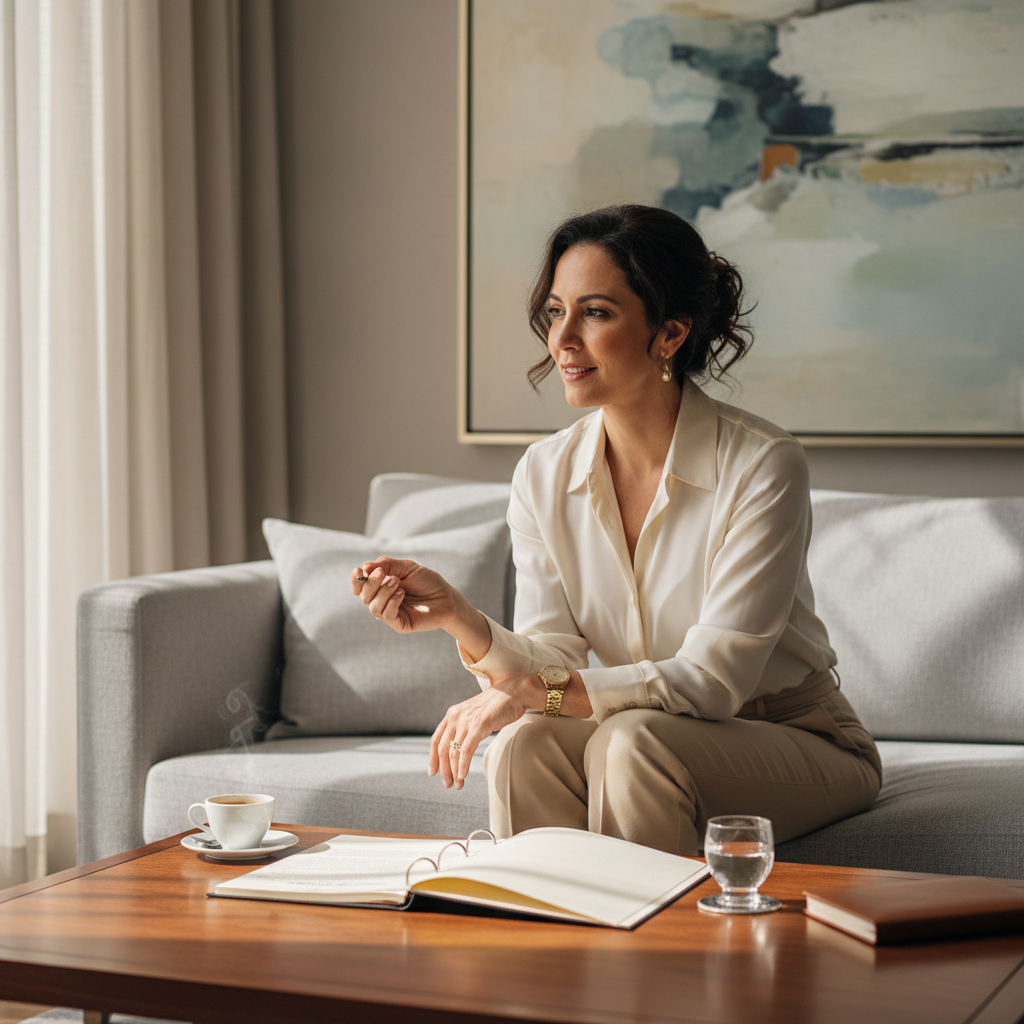 Cliente patrimonial avaliando uma proposta com tranquilidade