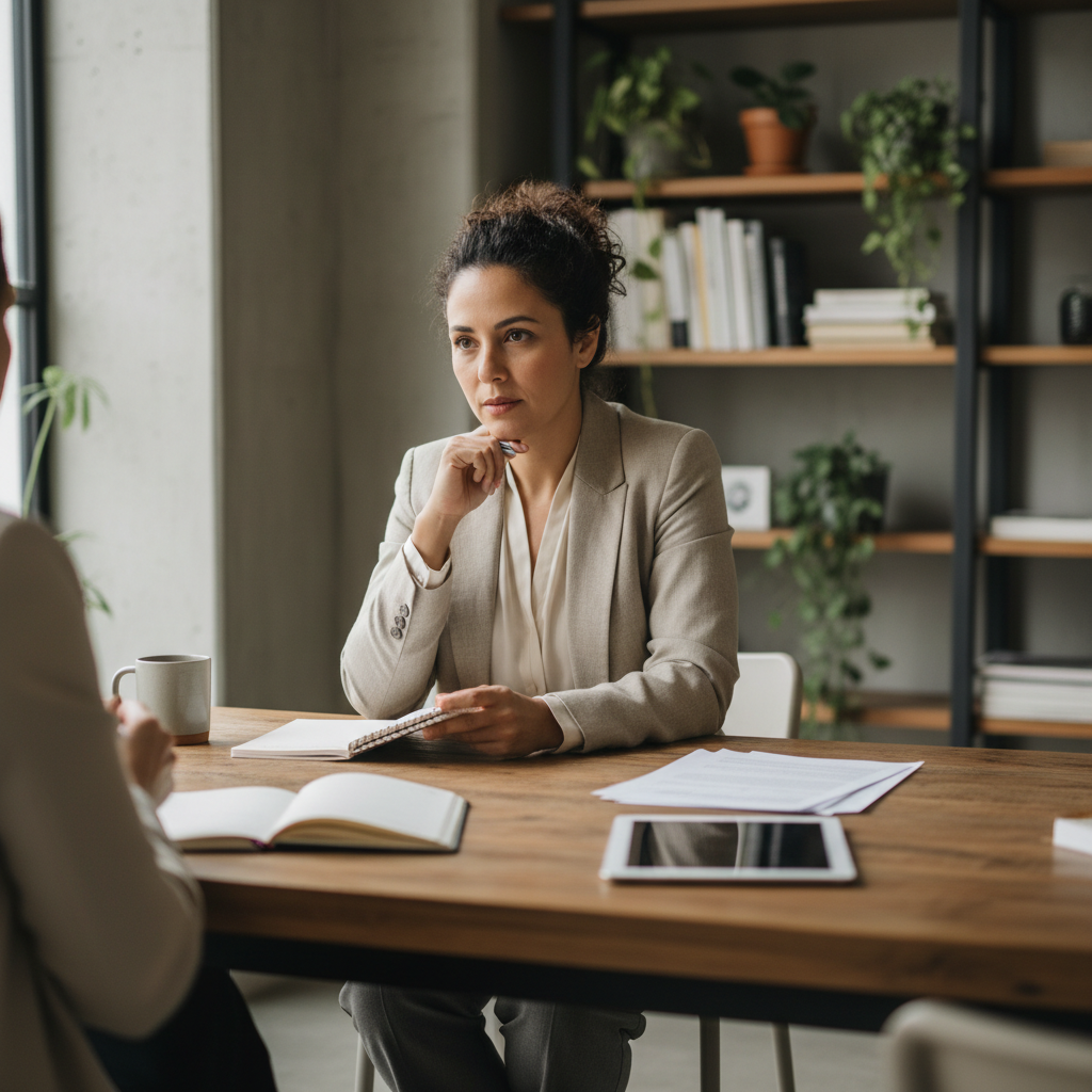 Profissional analisando o objetivo do cliente antes de oferecer uma carta