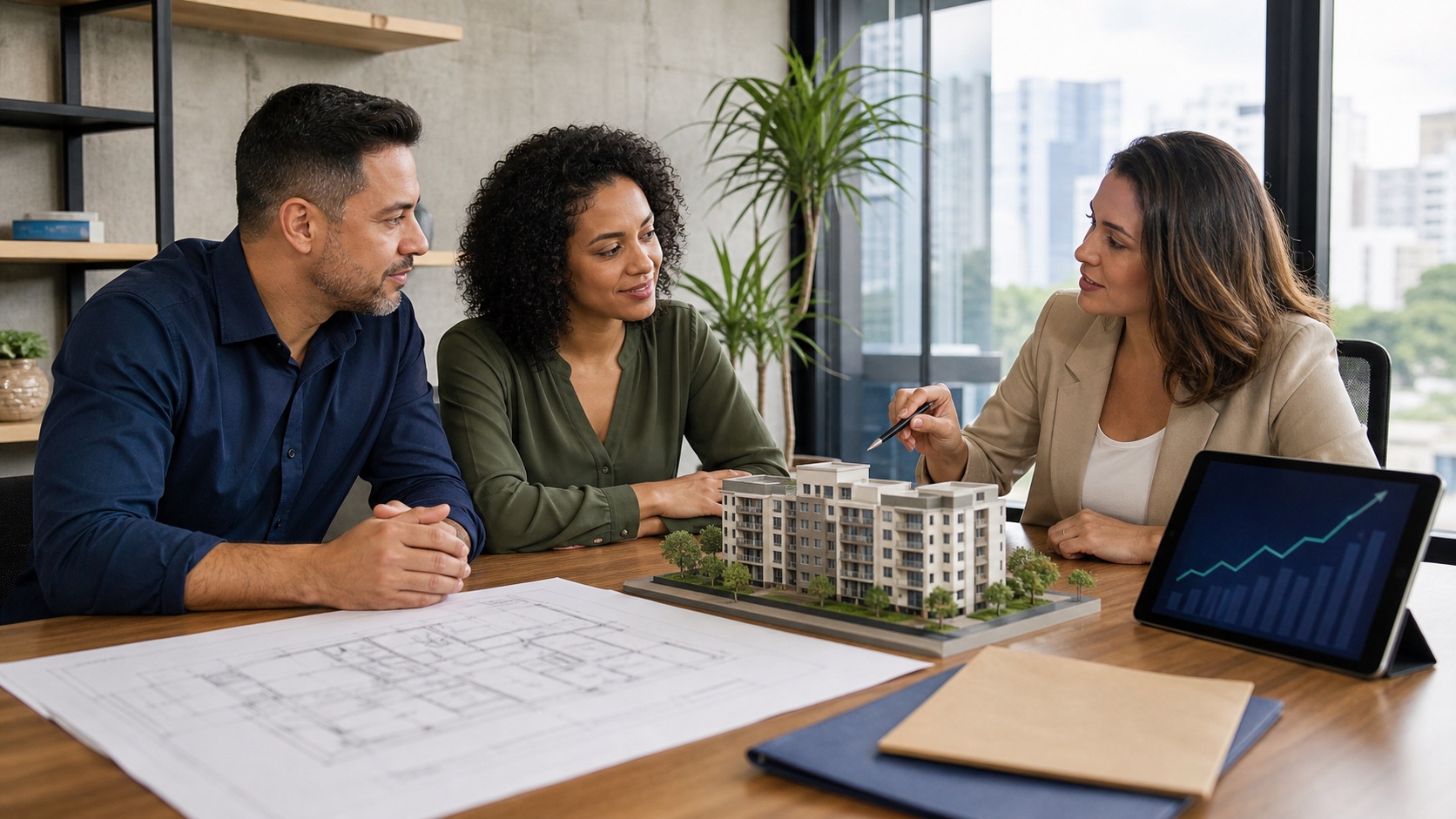 Reunião sobre consórcio imobiliário e construção de patrimônio familiar